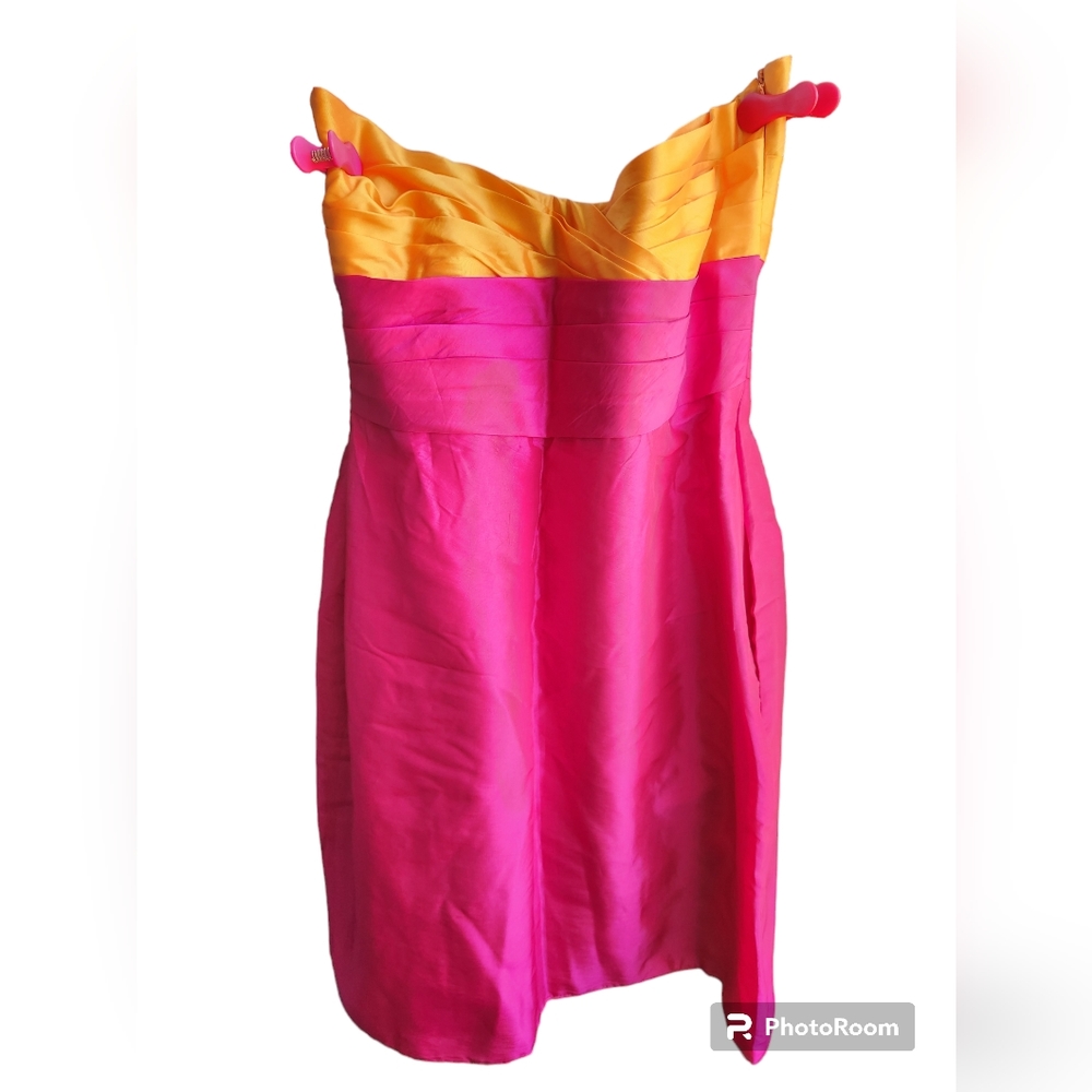 NWOT JJs House Pink Orange Strapless Taffeta Dress Size 8 - Picture 2 of 3